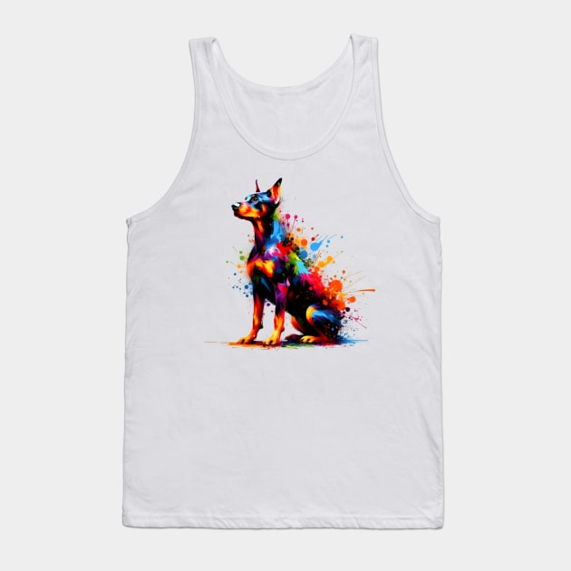 Colorful German Pinscher in Vibrant Splash Paint Style Tank Top by ArtRUs